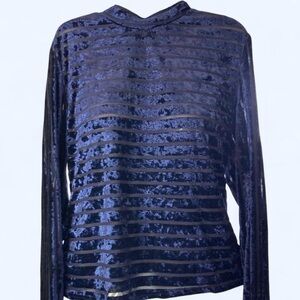 Navy blue velvet long sleeve top with sheer stripes. Size L Shein